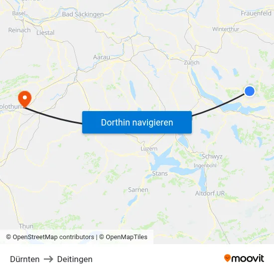 Dürnten to Deitingen map