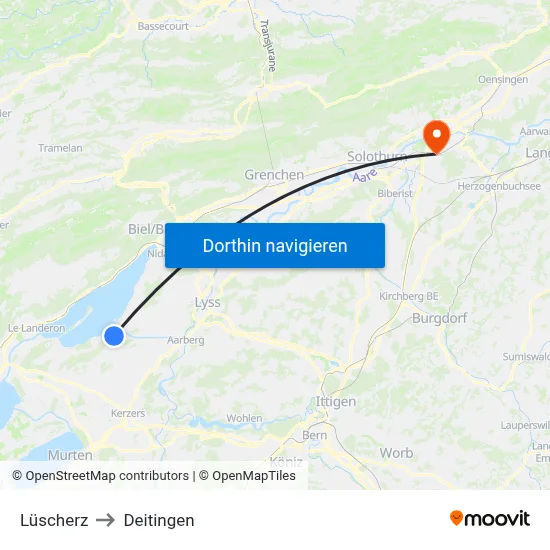 Lüscherz to Deitingen map