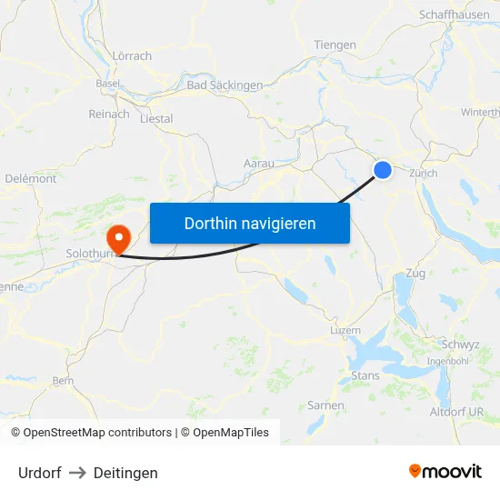 Urdorf to Deitingen map