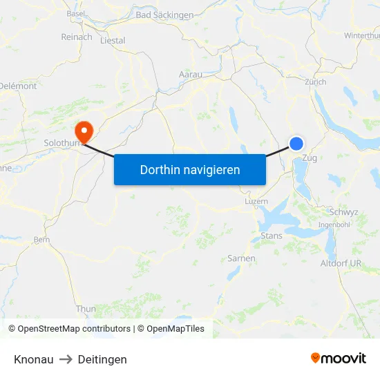 Knonau to Deitingen map
