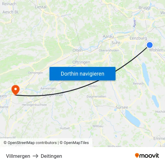 Villmergen to Deitingen map