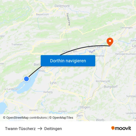Twann-Tüscherz to Deitingen map