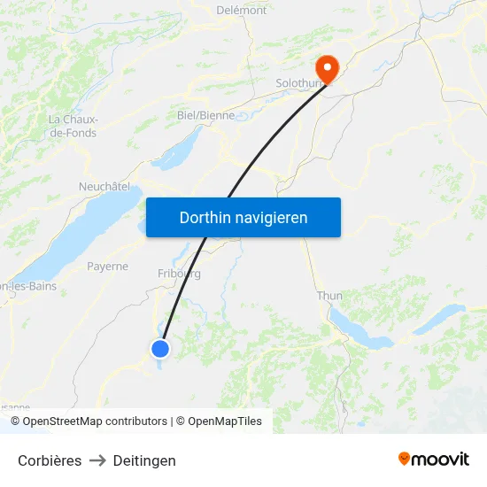 Corbières to Deitingen map