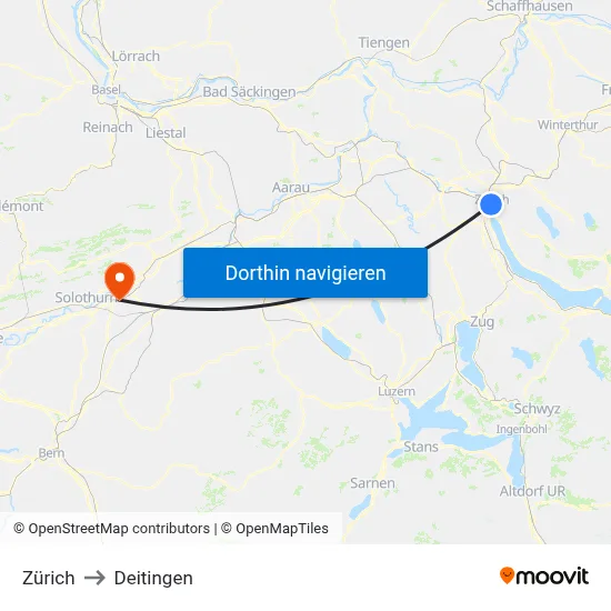 Zürich to Deitingen map