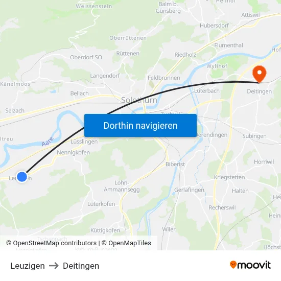 Leuzigen to Deitingen map