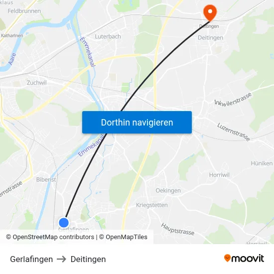 Gerlafingen to Deitingen map
