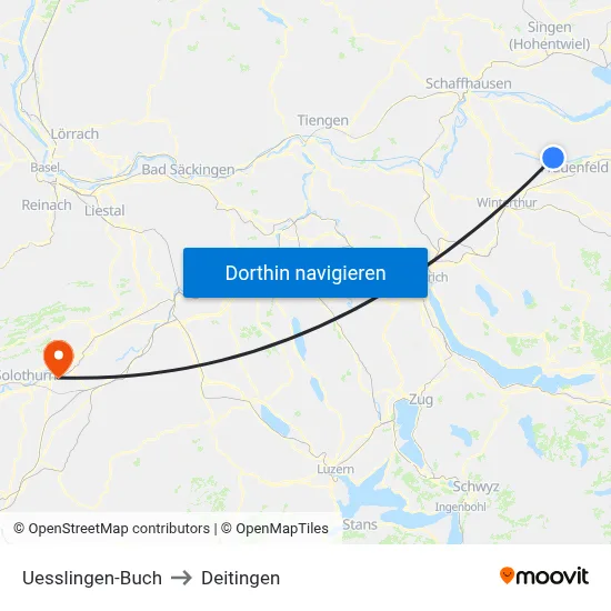 Uesslingen-Buch to Deitingen map