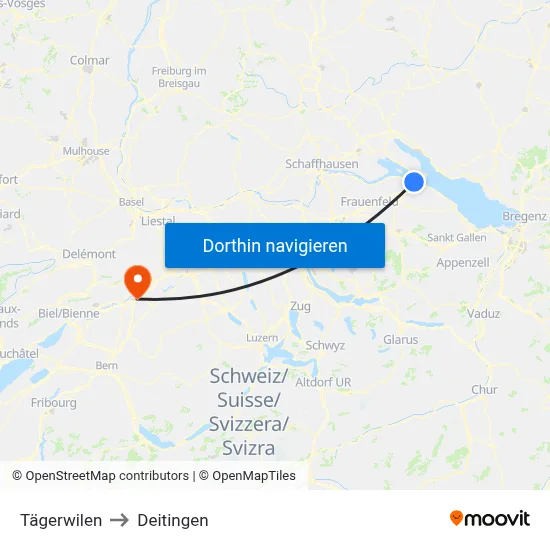 Tägerwilen to Deitingen map