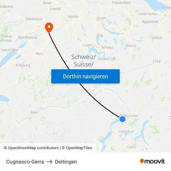Cugnasco-Gerra to Deitingen map