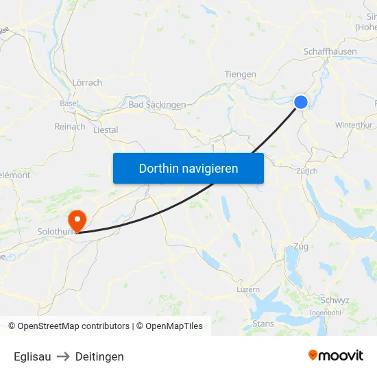 Eglisau to Deitingen map