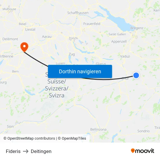 Fideris to Deitingen map