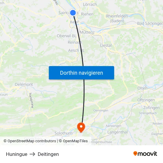 Huningue to Deitingen map