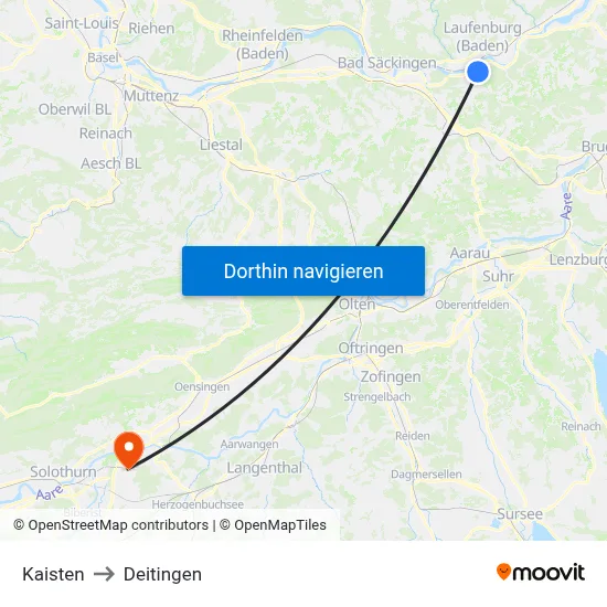 Kaisten to Deitingen map