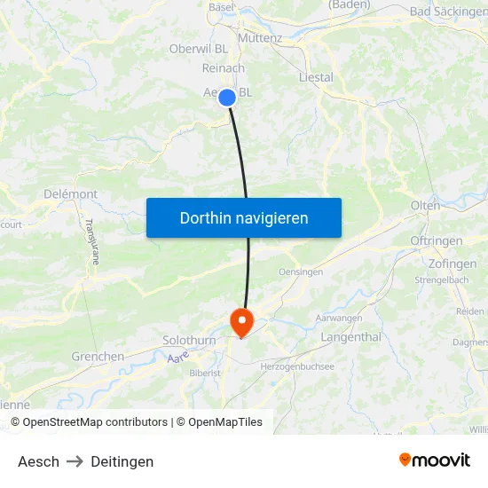 Aesch to Deitingen map