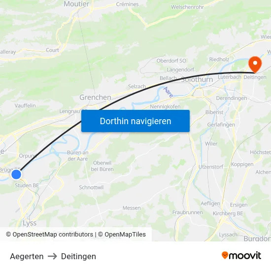 Aegerten to Deitingen map
