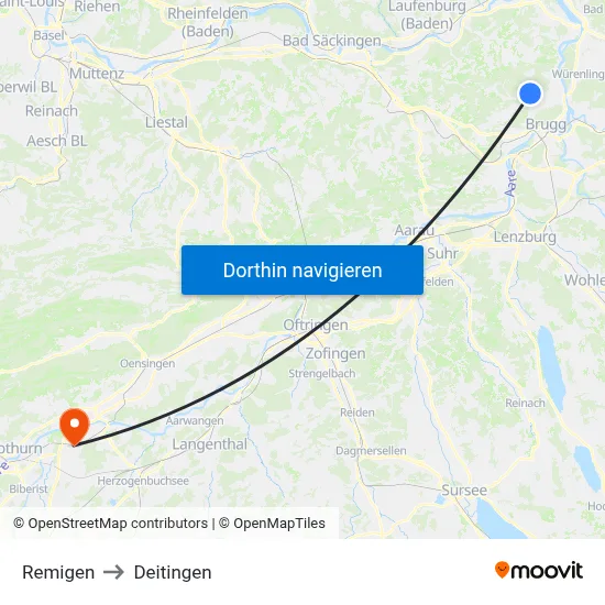 Remigen to Deitingen map