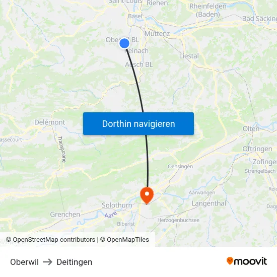 Oberwil to Deitingen map