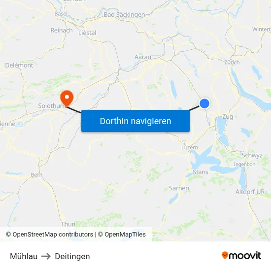 Mühlau to Deitingen map