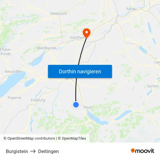 Burgistein to Deitingen map