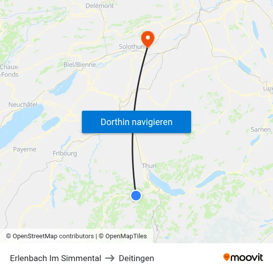 Erlenbach Im Simmental to Deitingen map