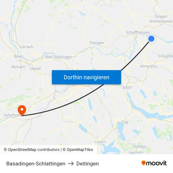 Basadingen-Schlattingen to Deitingen map