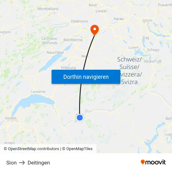 Sion to Deitingen map