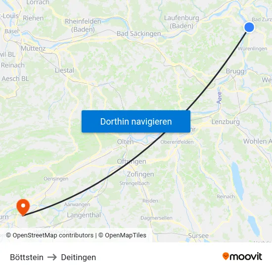 Böttstein to Deitingen map
