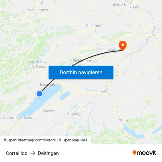 Cortaillod to Deitingen map