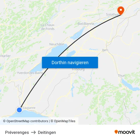 Préverenges to Deitingen map