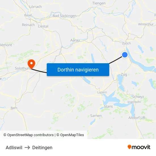 Adliswil to Deitingen map