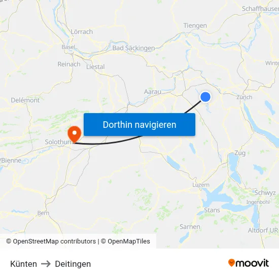 Künten to Deitingen map