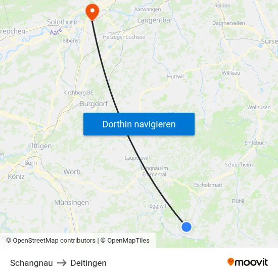 Schangnau to Deitingen map