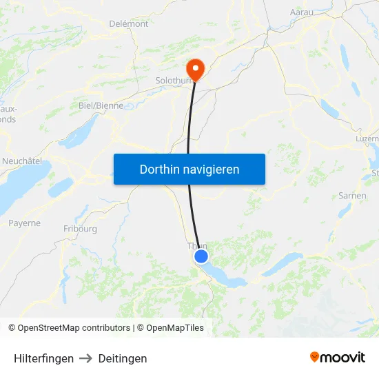 Hilterfingen to Deitingen map