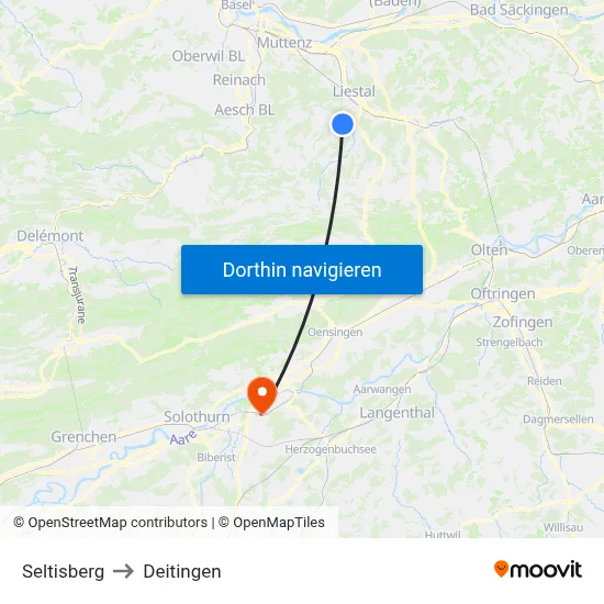 Seltisberg to Deitingen map