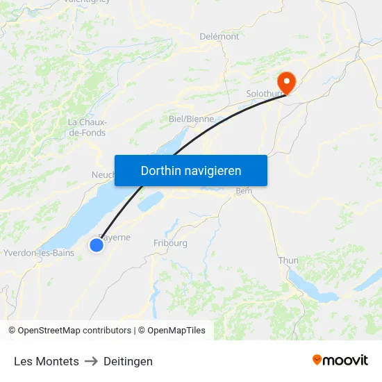Les Montets to Deitingen map