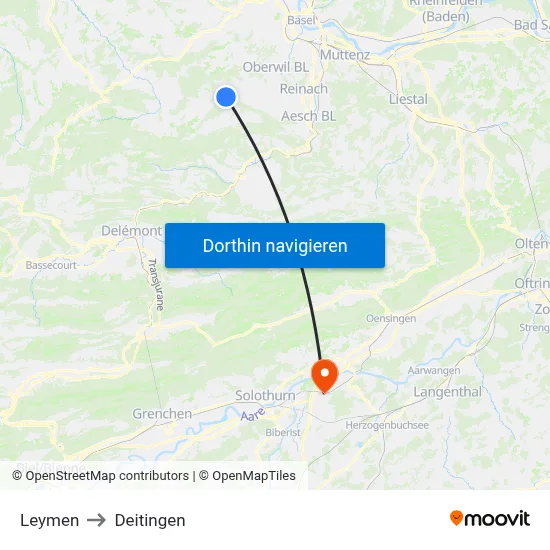 Leymen to Deitingen map