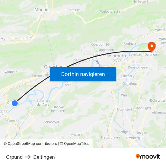 Orpund to Deitingen map