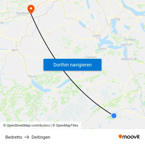 Bedretto to Deitingen map
