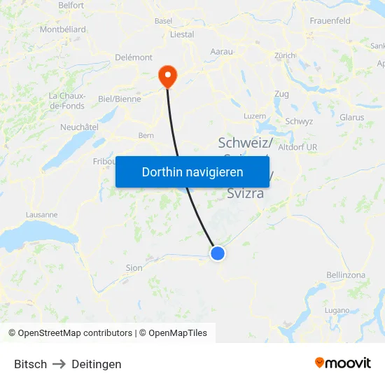 Bitsch to Deitingen map