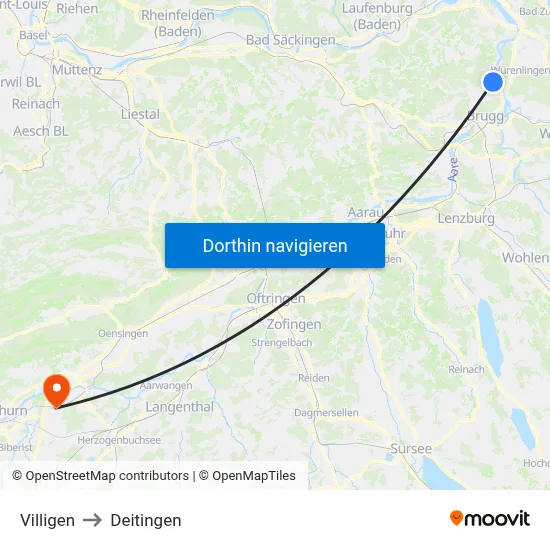 Villigen to Deitingen map