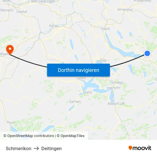 Schmerikon to Deitingen map