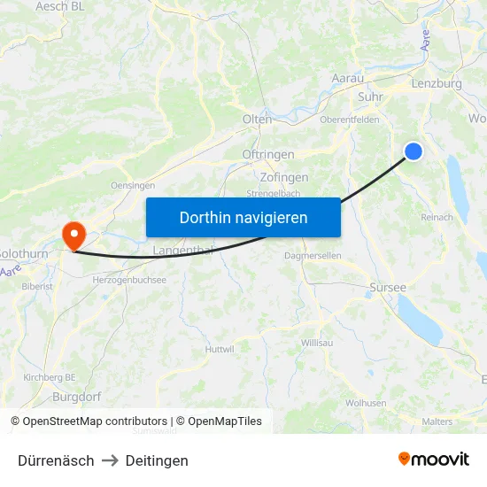 Dürrenäsch to Deitingen map
