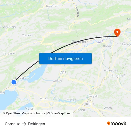 Cornaux to Deitingen map