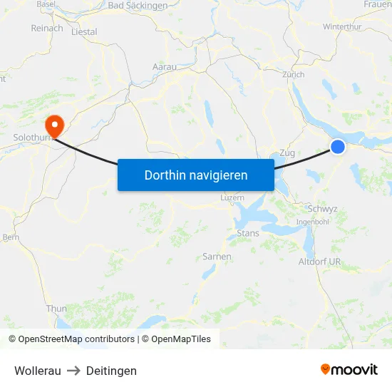 Wollerau to Deitingen map