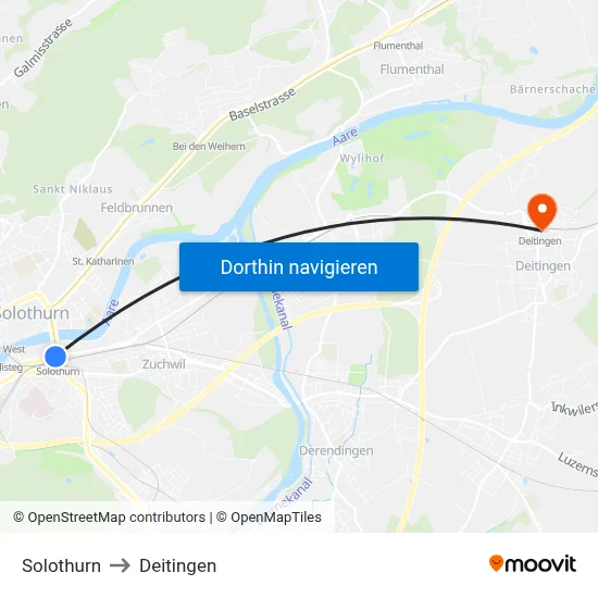 Solothurn to Deitingen map