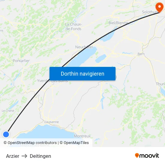 Arzier to Deitingen map