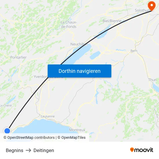 Begnins to Deitingen map