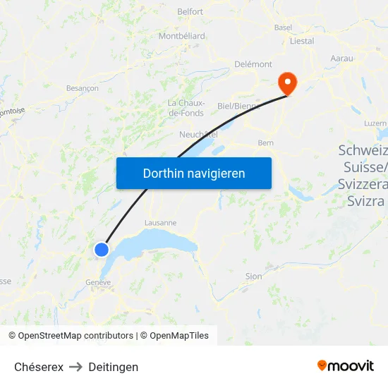 Chéserex to Deitingen map