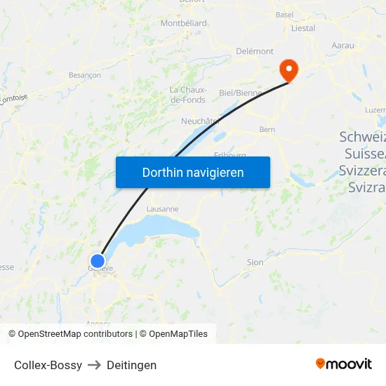Collex-Bossy to Deitingen map