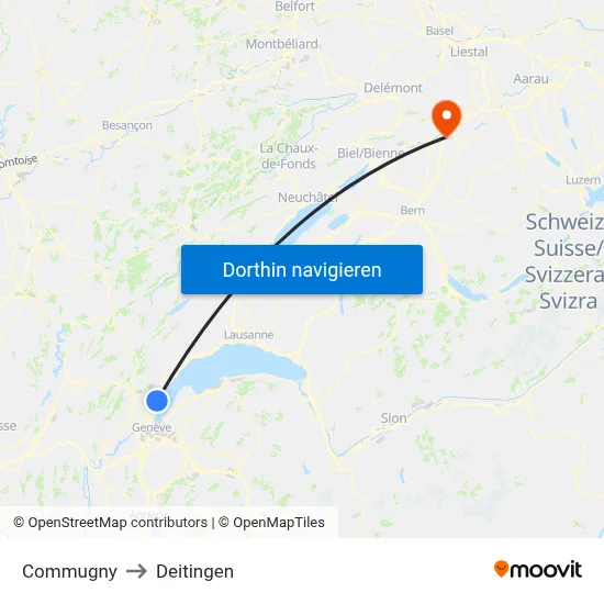 Commugny to Deitingen map